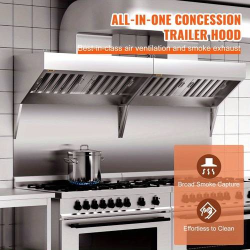 7ft commercial exhaust hood for food trucks concession trailers 201 stainless steel rust resistant vent hood with 3 detachable u shaped grid oil filter mesh no electricity needed for kitchen restaurant outdoor cooking kitchen exhaust hood sleek metallic metal fabric