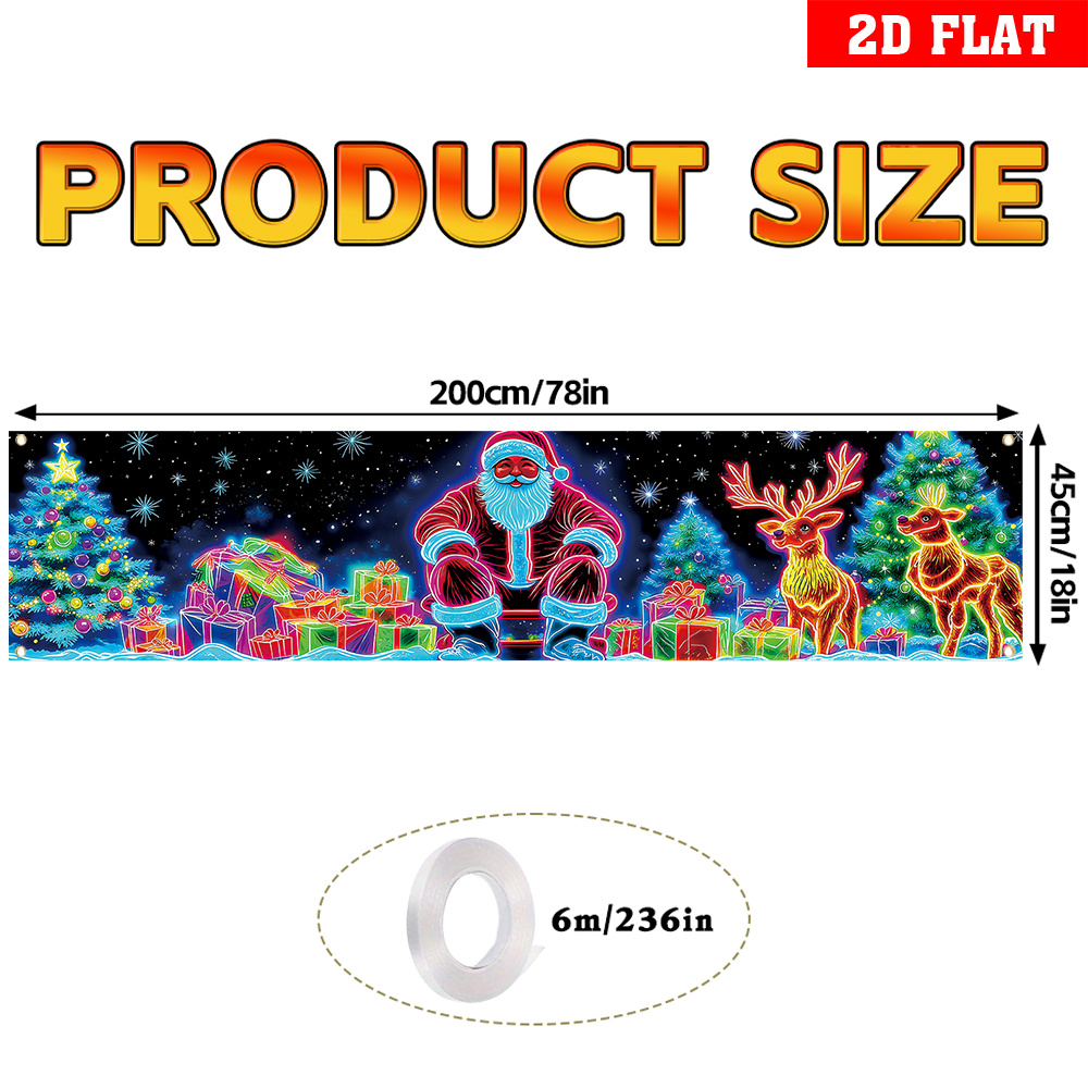 TEMU 2d Flat, 2d Flat - 2d Flat, 2d Flat - 2d Flat Banner, Uv Activated -the-dark 1pc Merry Christmas Yard Sign Banner With Reindeer Gift Box