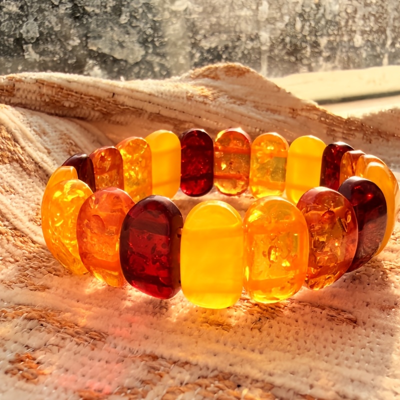 TEMU A New Amber-colored Multi-strand Bracelet With Floral Patterns, A Fashionable Unisex Hand Chain