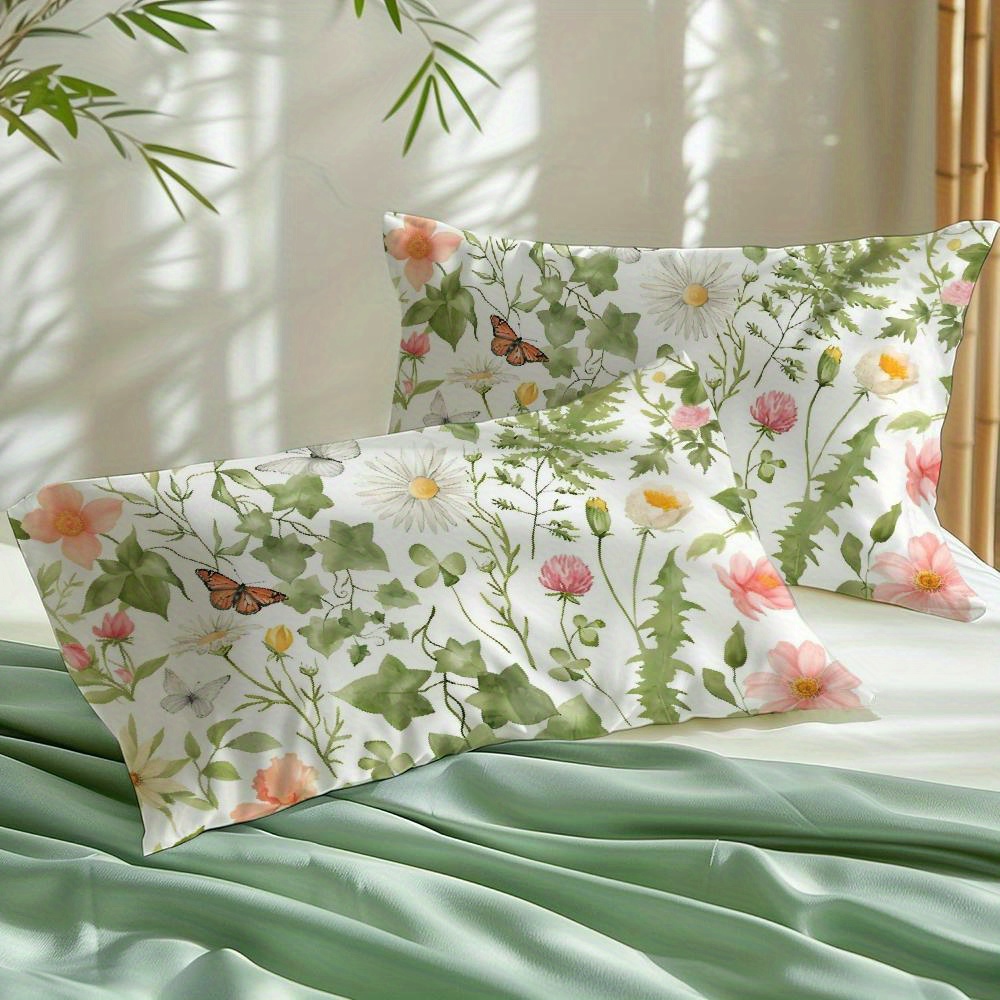 TEMU 2pcs Pillowcases Featuring And Butterflies, And Gentle Atmosphere To The Bedroom. Pillow Inserts Not Included, Decorative Cushions, Elegant
