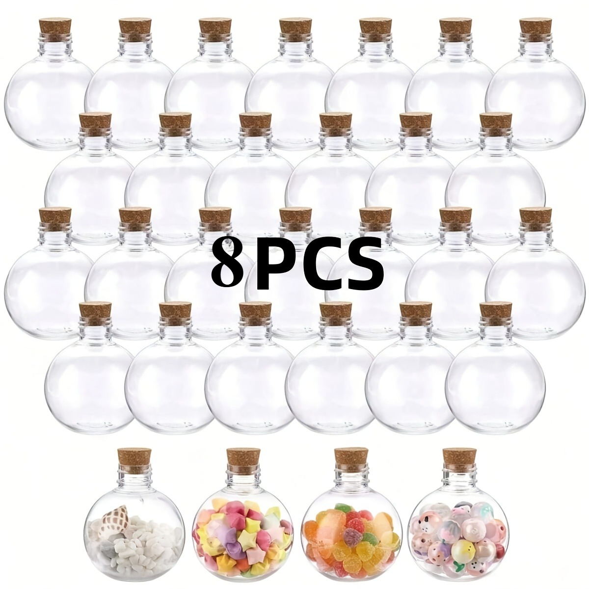 E-shop 8 kugelförmige dekorative Plastikflaschen - Runde kugelförmige Flaschen für Sandkunst und Bastelarbeiten - für Weihnachten, Halloween,