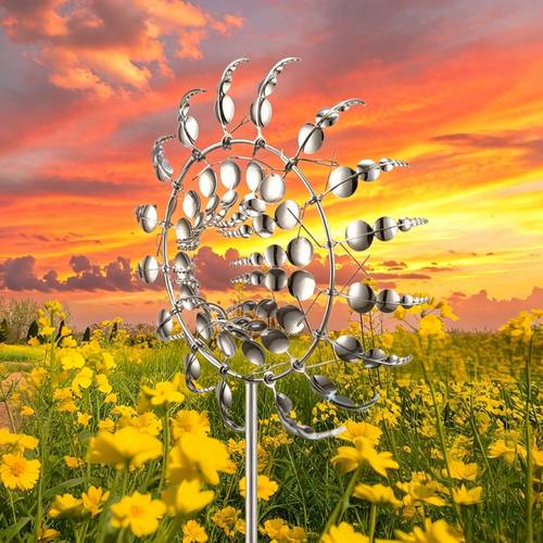 juego de 4 piezas: + 2 varillas de soporte + estacas , escultura de de hierro , cinético 3d, no requiere electricidad, decoración para jardín y patio exterior, diseño intrincado de de metal, electrochapado para resistencia al