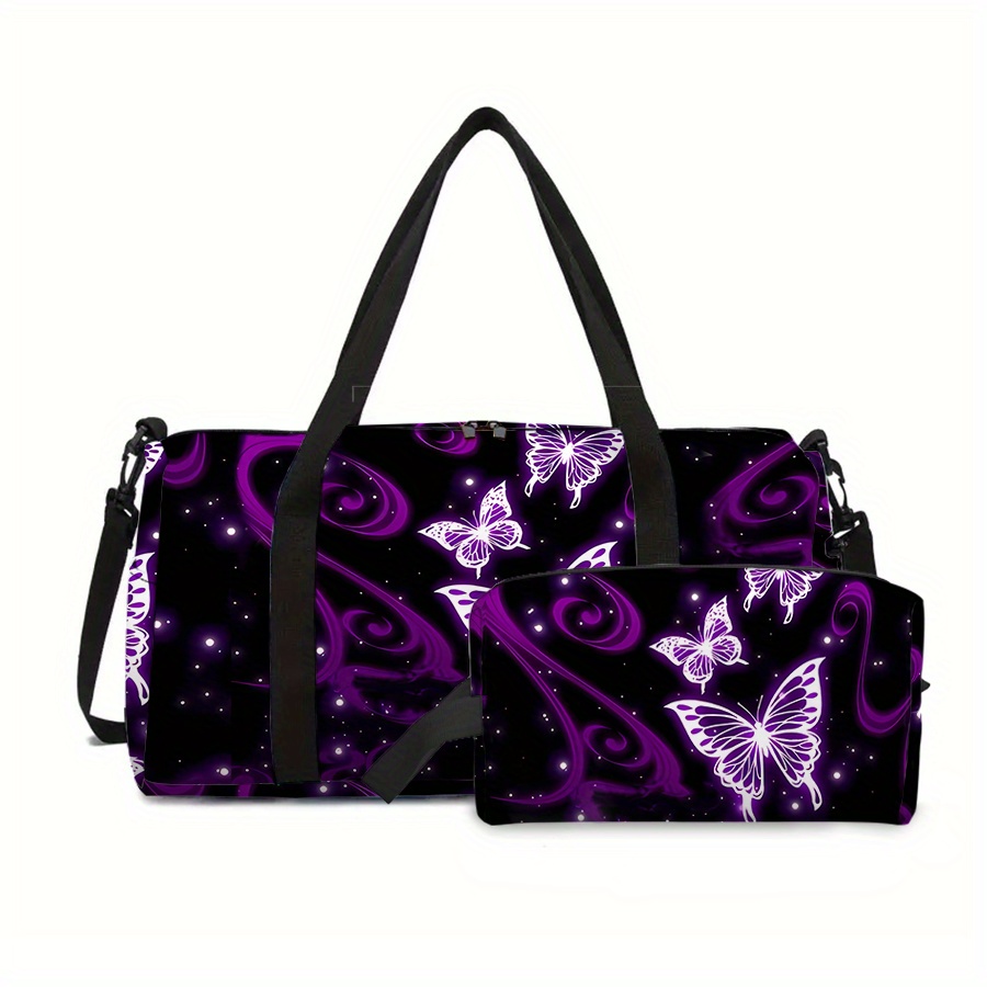 TEMU Purple Printed Large Capacity Travel Bag Set With 2 Pieces