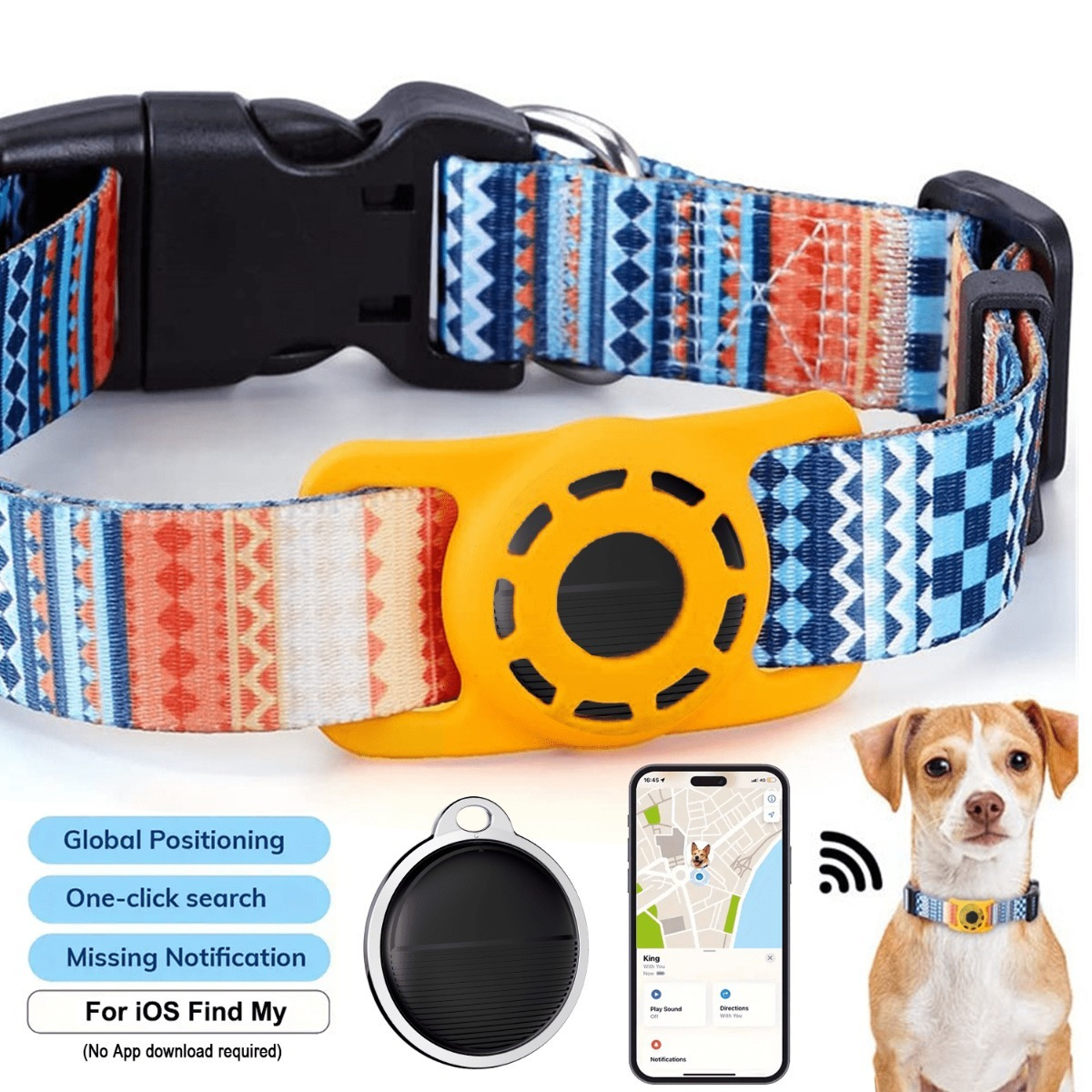 

Collar With Silicone Sleeve, Nylon , Personalized For Apple , Gps Compatible With Ios, Adjustable Stripes Pattern Collar With Safety For Dogs, Cats & Other Pets