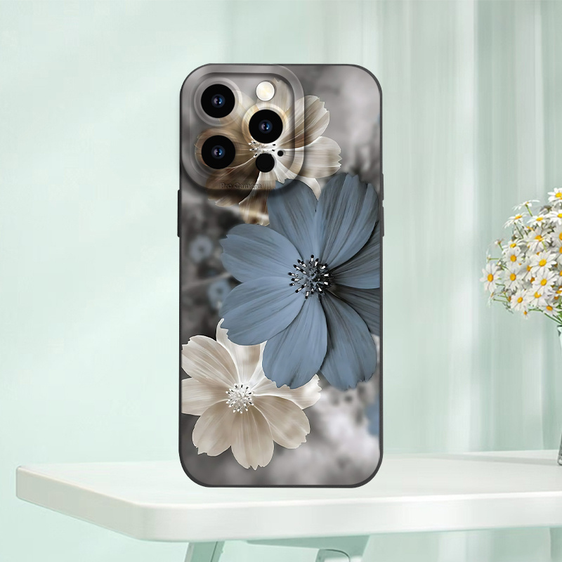 TEMU Protect Your Phone Soft Phone Case With Blue And White Chrysanthemum Pattern Uv Printing Matte Phone Cover 360 Degree Full Protection For Iphone