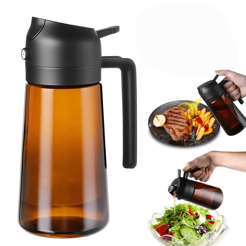 TEMU Distributeur d'huile d'olive en verre pour cuisine, vaporisateur et distributeur d'huile d'olive 2-en-1, bouteille distributeur et vaporisateur