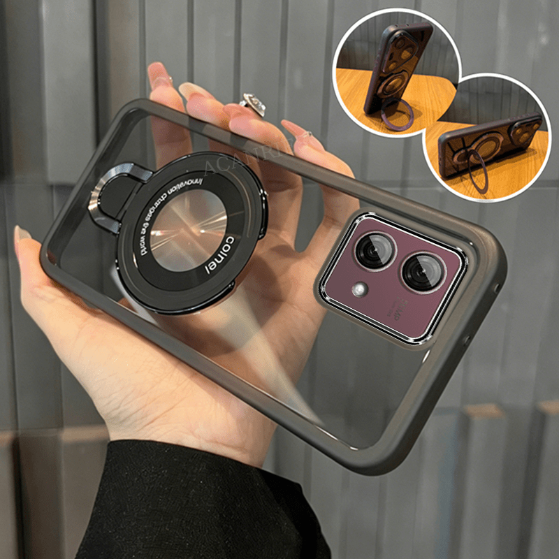 TEMU Phone Case: Acanries Case For Motorola For Moto G14/ G54/ G60/ G84 With Magnetic Fold Holder Luxury Girl For Man Transparent Soft Tpu Back Cover