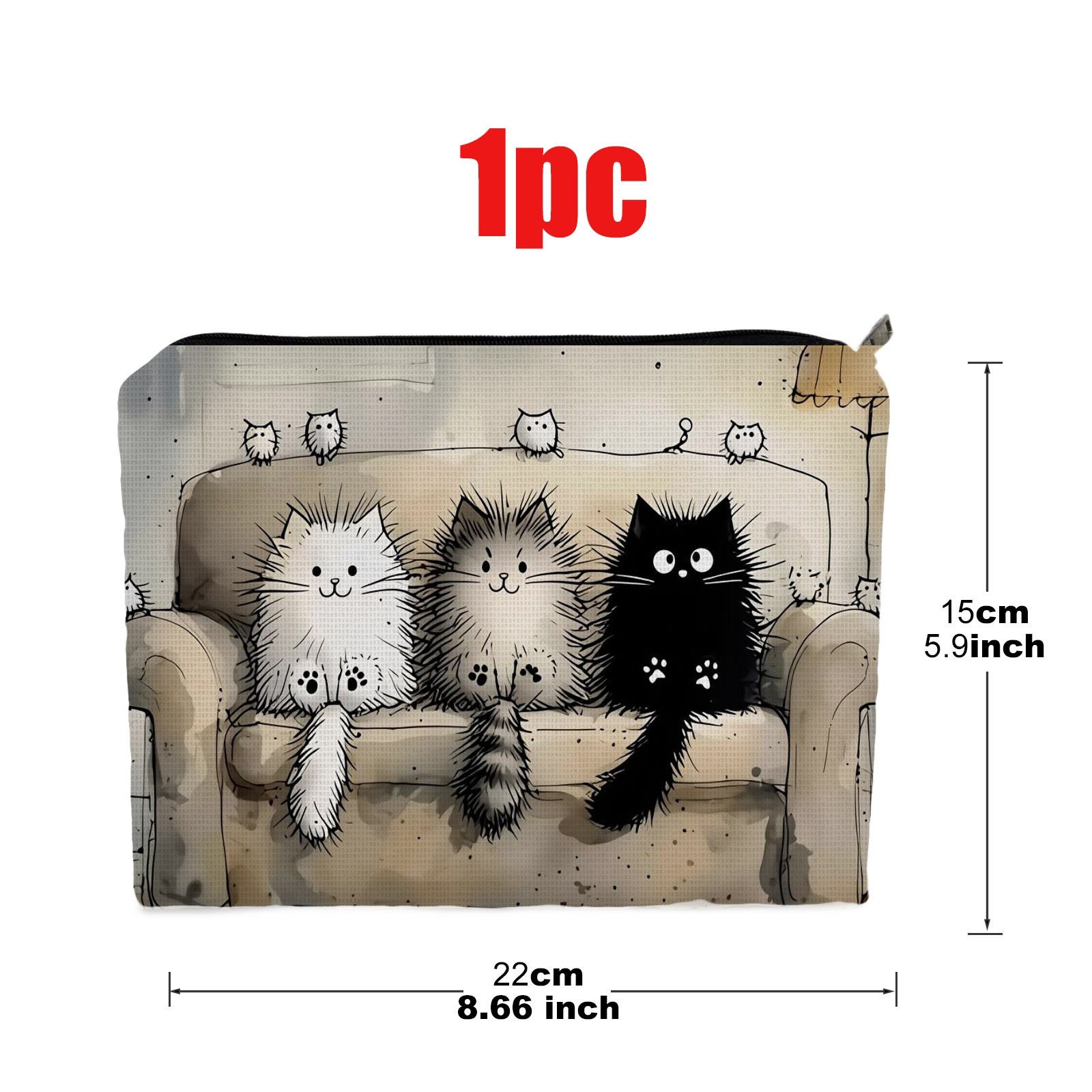 TEMU 1pc Double - Sided Cartoon Cat Cosmetic Bag, 5.9in*8.66in Size, Polyester Material, Whimsical Design, Perfect For Storage, Ideal For Travel &