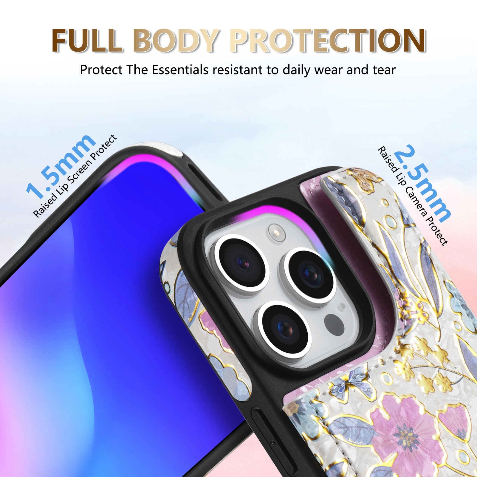 Luxury Wallet Foil Printed Embossing Hot Stamped Floral Pattern Double Buckle RFID Blocking With Card Slot Support Flip PU Artificial Leather Case Compatible With for iphone 16 Pro Max 15 Plus 14 Pro 13 Mini 12 11 XS MAX XR 7 8 SE2 SE3 Business Cover