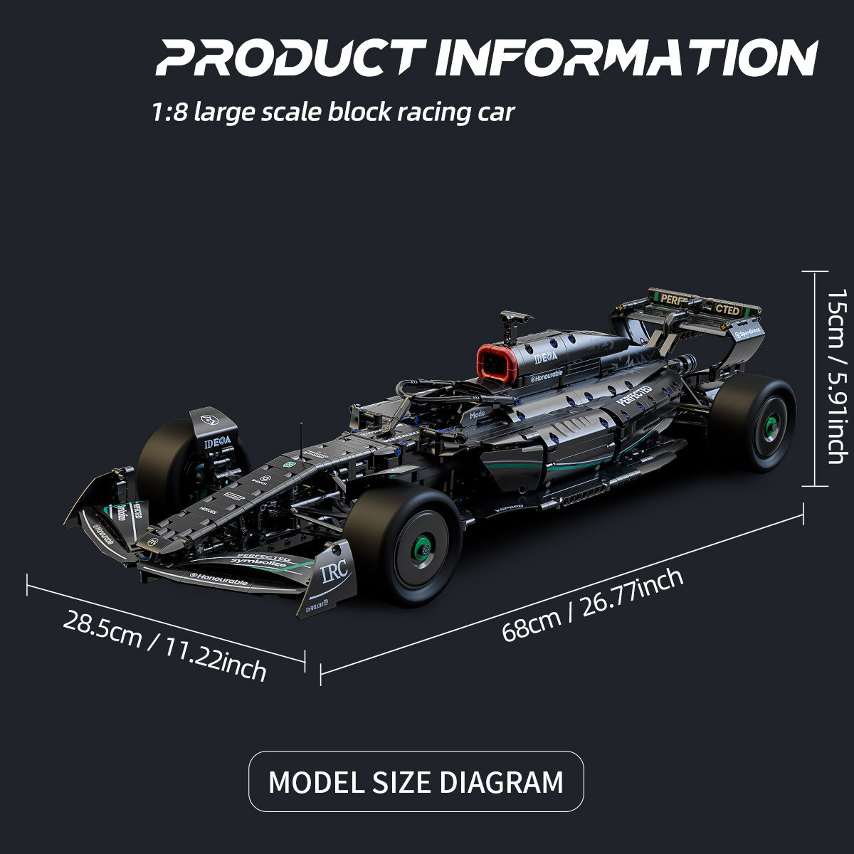 1724pcs Dark Standard Building Blocks Formula Racing Model, Cool Black , Modular Structure, Cool Assembly Model, Suitable As Christmas Halloween Birthday Gift