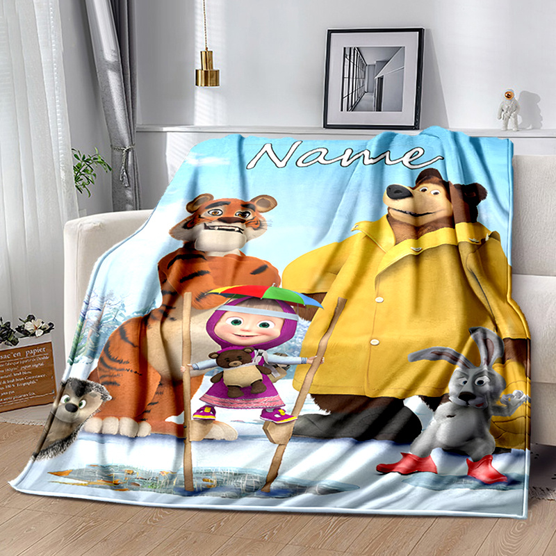 

Personalized Name Blanket Featuring A-masha And Bear, Made Of Soft And Warm Flannel, Use , , Or During Camping Trips. This Blanket Is An Ideal Gift For Any Season.