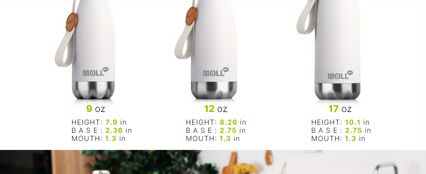 Bouteille d'eau en acier inoxydable étanche MOLLCITY avec couvercle isolé et poignée - Bouteille de voyage ovale en acier inoxydable 304 pour boissons chaudes et froides, compatible avec lave-vaisselle, aucune pile nécessaire, équipement de hydratation en plein air, design élégant, design étanche