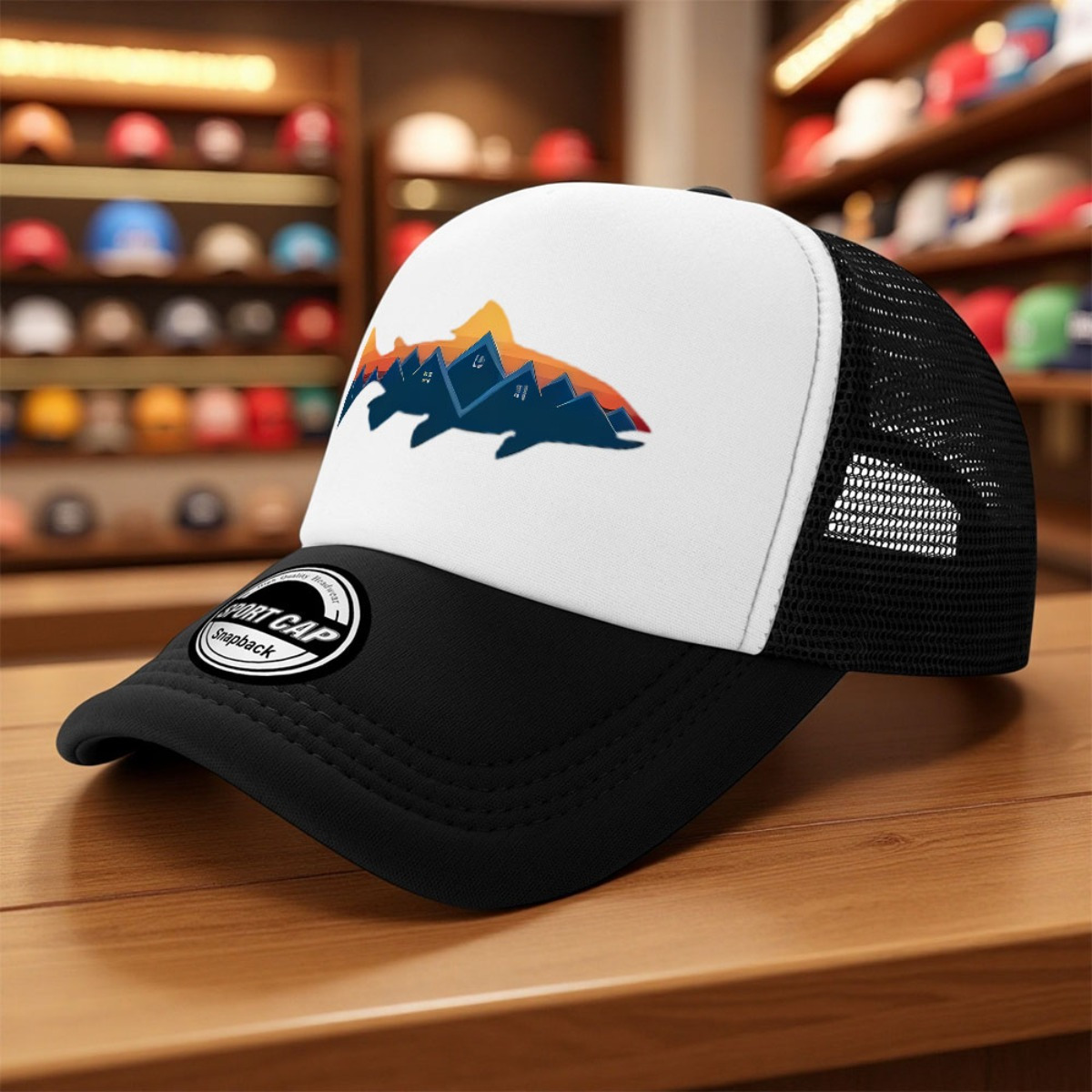 TEMU 1pc With Fly Fishing Sunset Print Trendy Constructed With Breathable Mesh Unisex Design For Casual Fishing Hat Golf Hat Cap Trucker Hat