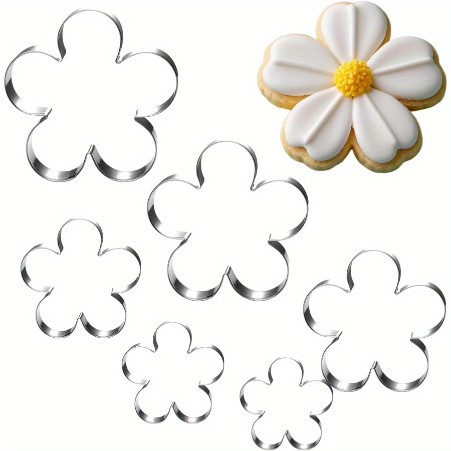6pcs Stainless Steel Pastry Baking Molds - Christmas Cutters Set, Flower Shapes For Birthday Parties, , Holiday , Gingerbread, Candy - Kitchen Baking Tools