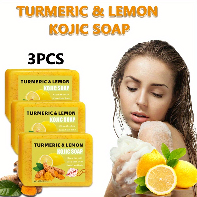 5pcs Lemon Turmeric Curcumin Acid Soap | 2-in-1 for Face and Hand, Suitable for All Skin Types, Unisex, Ideal Christmas Gift