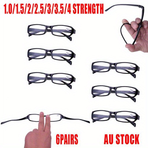 6-Packs Unisex Rectangle Reading Glasses, Polycarbonate Lens & Frame, Farsightedness Presbyopia Eyewear, Simple Gradient Design