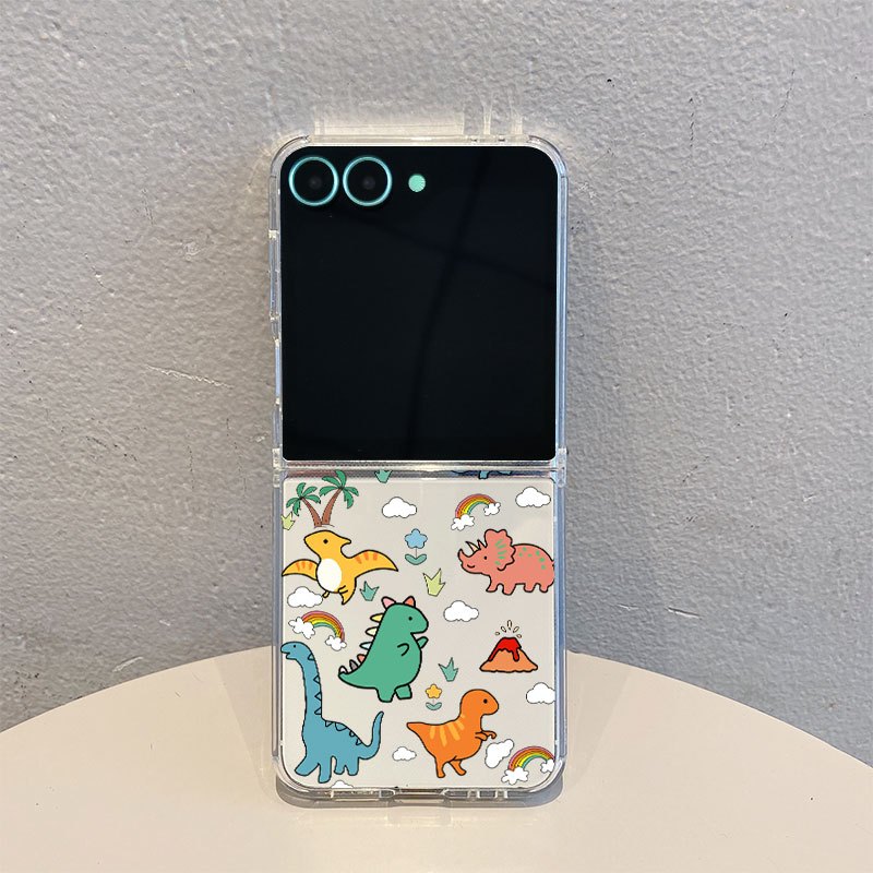 TEMU Phone Case: 6506 Colorful Little Dinosaur Transparent Pattern Tpu Case, Suitable For Galaxy Z Flip 7, Full-coverage Drop-proof Phone Case For