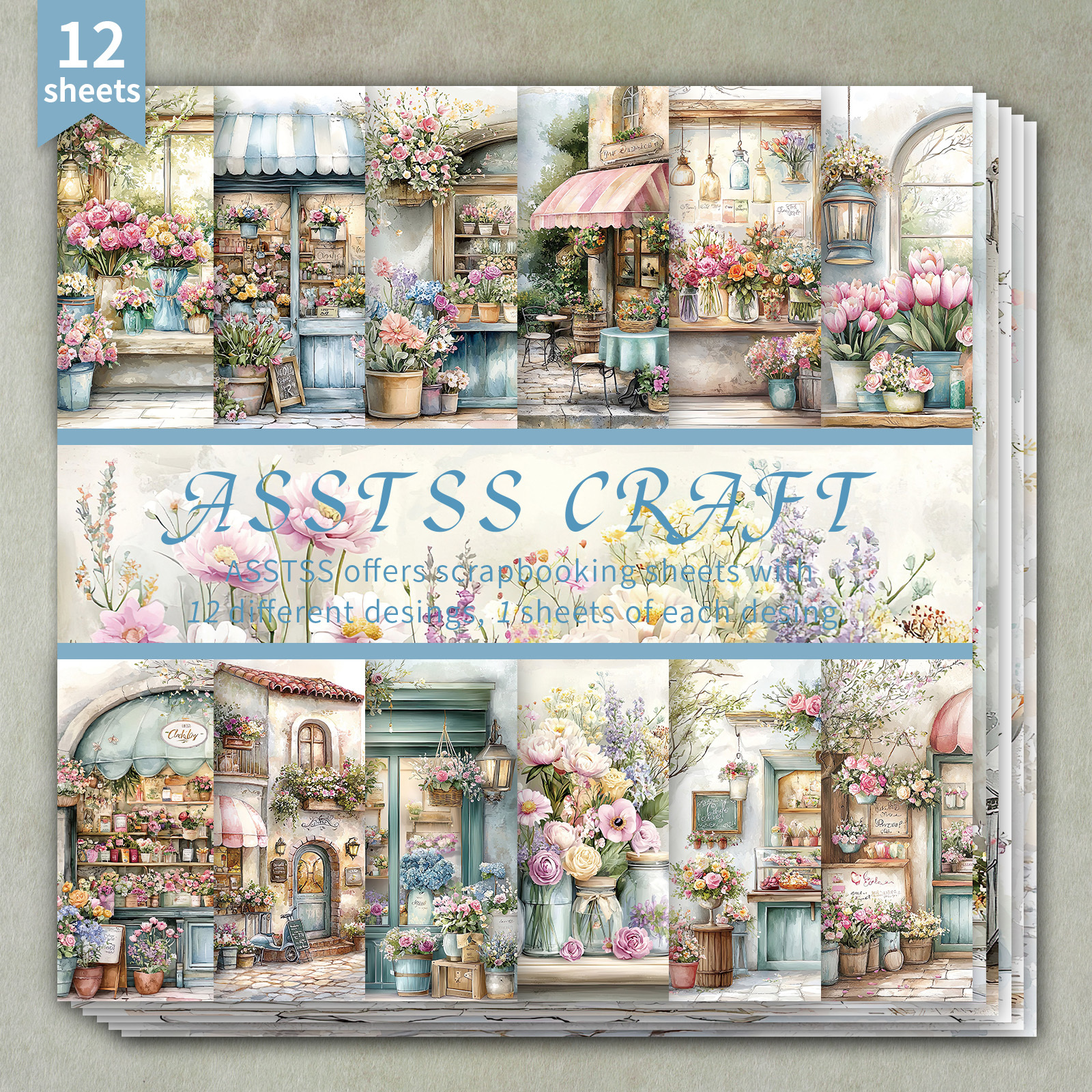 TEMU 12-sheet Asstss Heavyweight Scrapbooking Paper Pad Suitable For Journaling, Collage Art, Greeting Cards - 6"x6" Floral Cardstock With Backing