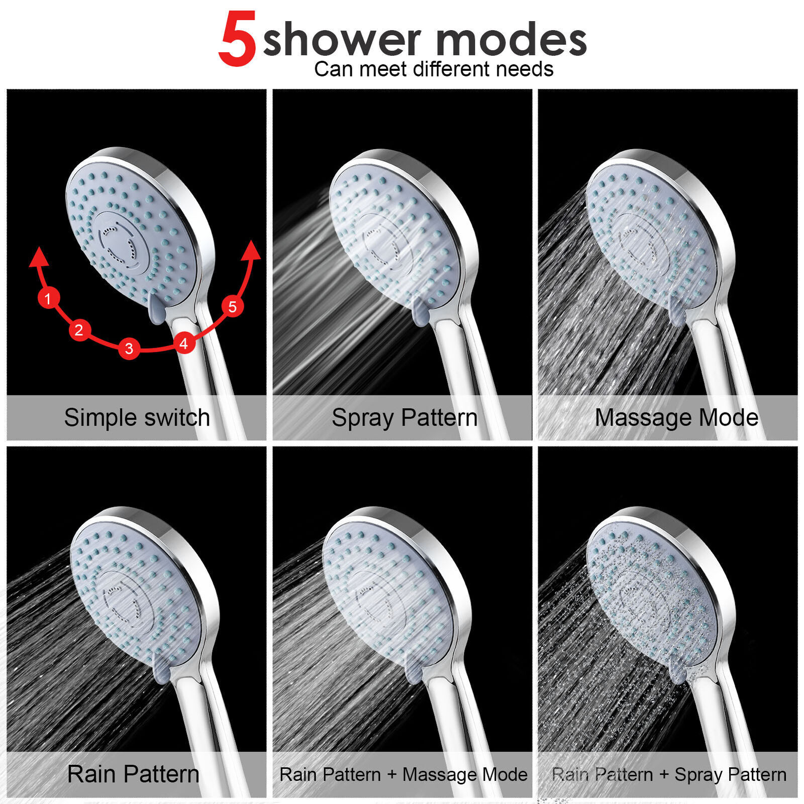 Adjustable 5-Mode High-Pressure Shower Head Kit