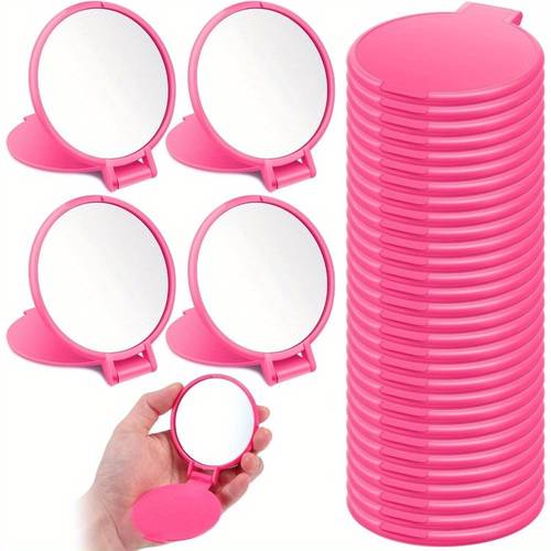 item picture 12pcs set of rose red mini makeup mirrors portable folding travel mirrors with floral patterns compact glass surface measuring 2 8x2 4 inches no batteries required ideal for the travel and on the go use