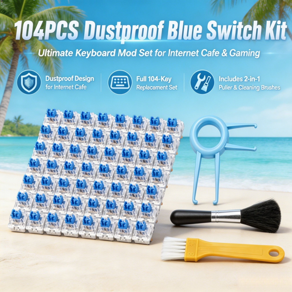 TEMU 104pcs Blue Mechanical Keyboard Switches Fidget Clicker Set Replacement Switches With Free Puller And 2 Brushes Abs Keycaps