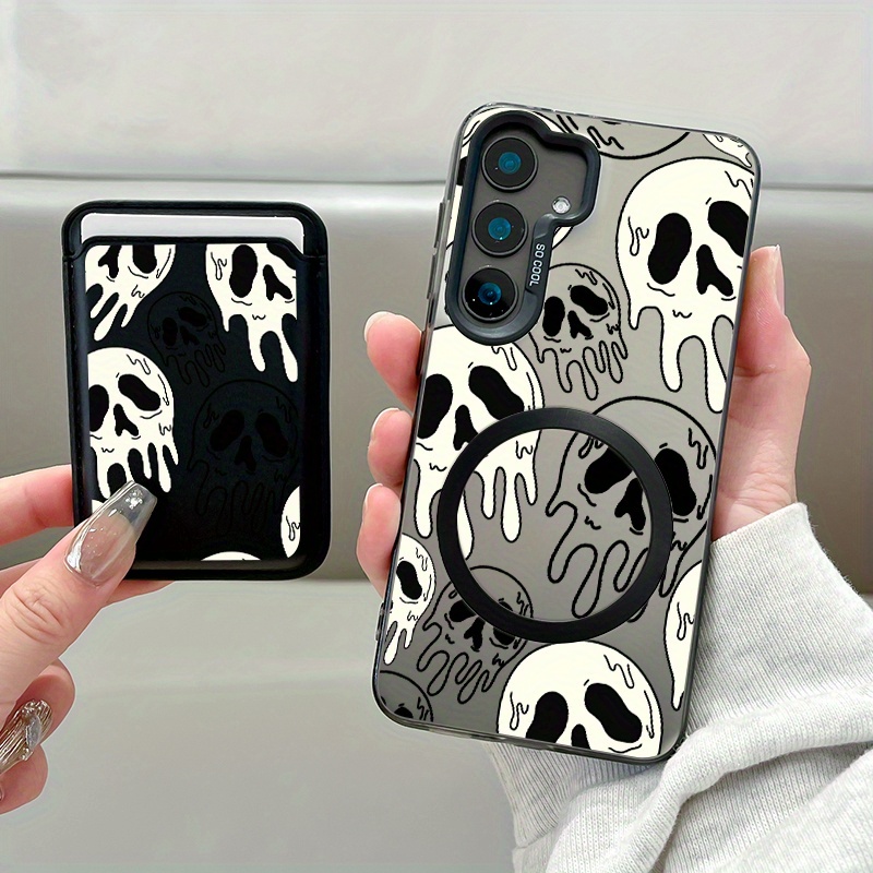 TEMU Phone Case: 2pcs Set Creative Pattern Magnetic Phone Case & Fashionable Luxury Artificial Leather Magnetic Property Multi-functional For Galaxy