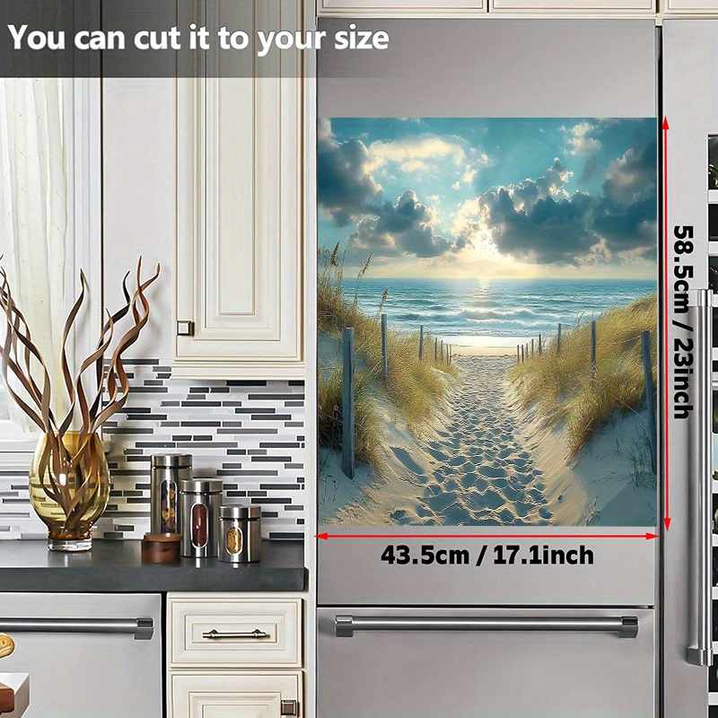 TEMU 1pc Beach Sunset Magnetic Dishwasher Cover - Pvc Decorative Magnet For Kitchen Appliances, Easy To Apply & Clean, Fits Standard Appliances,