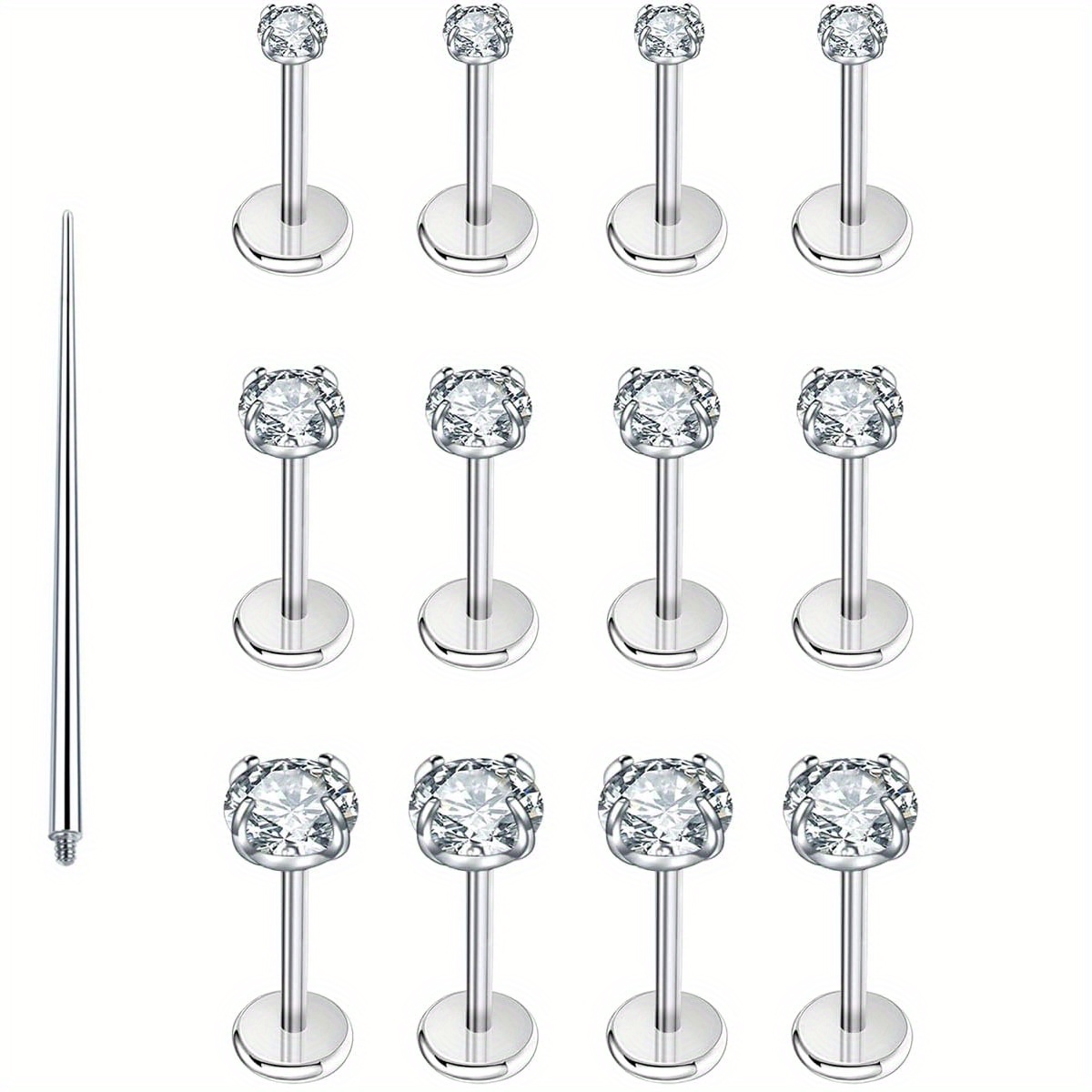 13pcs 16g Flat Back Earrings Stud Surgical 304 Stainless Steel Push In Nose Stud Tragus Helix Lip Medusa Piercing Jewelry