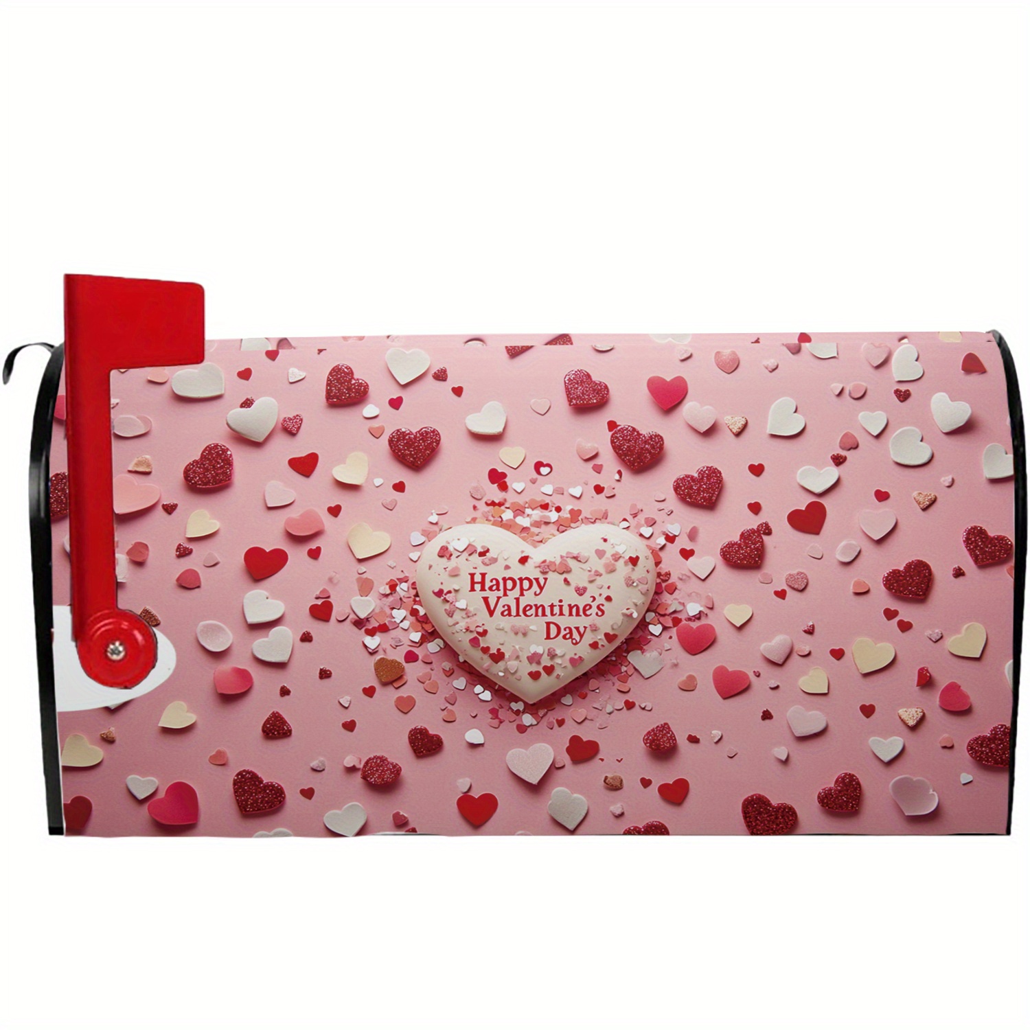 

1pc Valentine's Day Magnetic Mailbox Cover Set - Pink With Heart-shaped Decorations, "happy Valentine's" Greeting, Polyester, With Detail For Outdoor Garden Decoration, Valentines Decorations