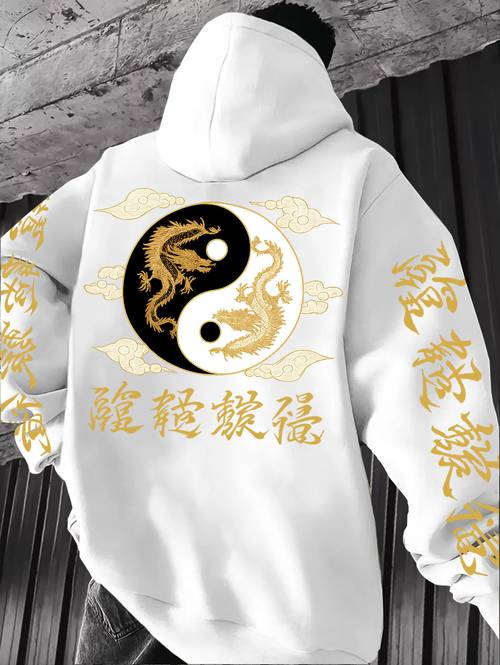 mens vintage streetwear hoodie with a dragon and tai print autumn and winter featuring a loose fit suitable for couples