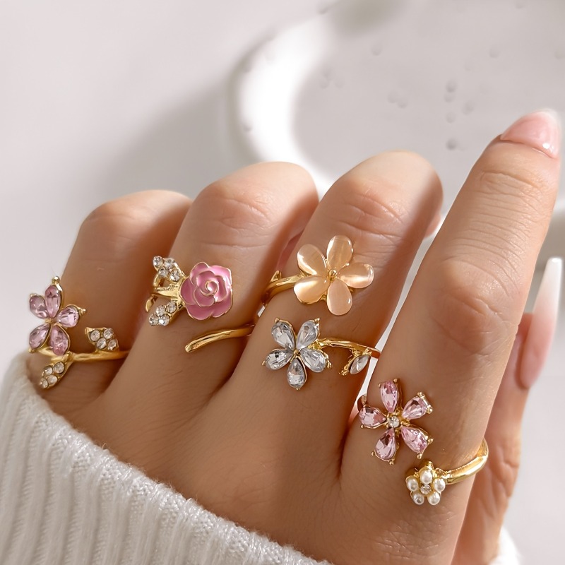 TEMU 4pcs Synthetic Zirconia Rings. Fashionable, Elegant, And Sexy Series Synthetic Zirconia Sexy Floral Wedding Ring