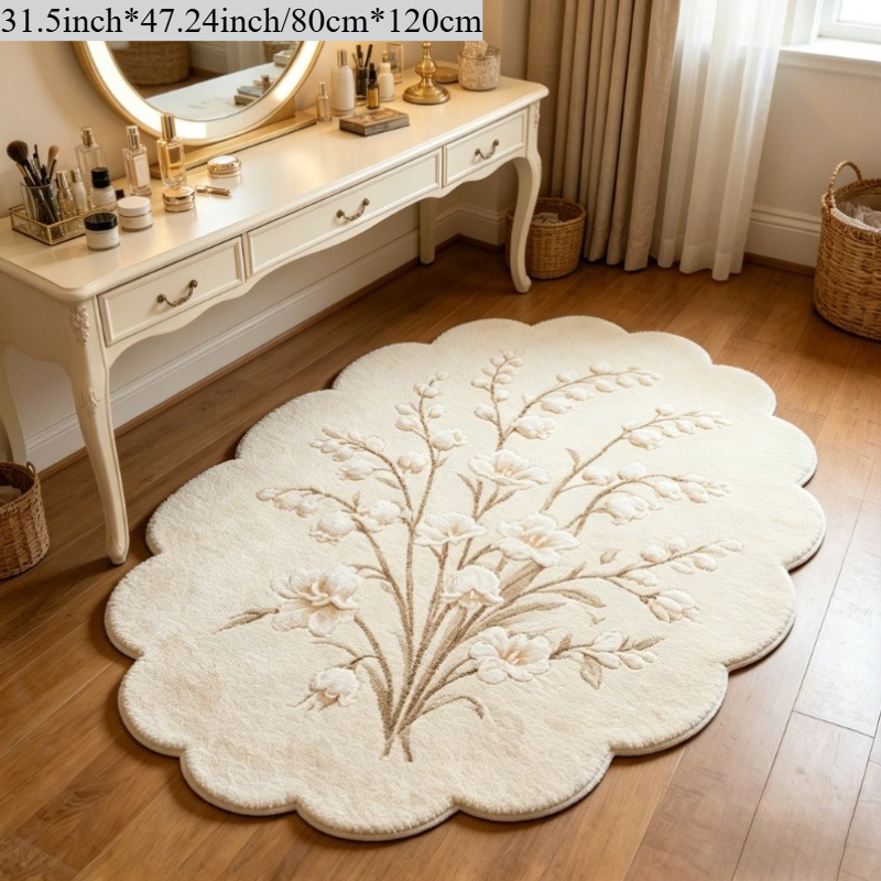 TEMU 1pc Cream Style Retro Floral Irregular Rug Mat, Light Luxury Easy Decorative Rug Mat, Home Decor Rug, Bedroom Decoration, Bedside Rug, Foldable,