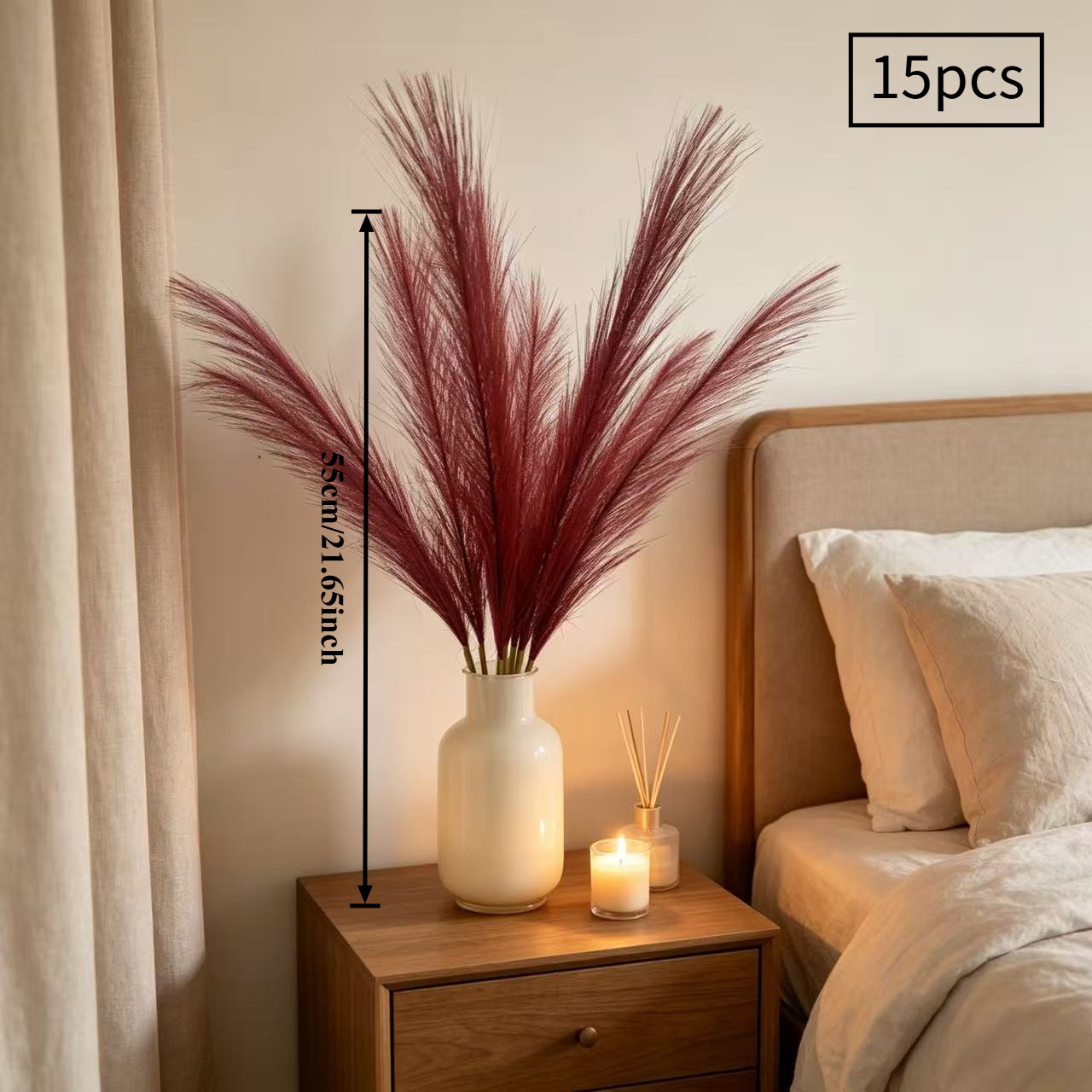 Image of 15pcs 21in/55cm Artificial Pampas Grass, Reeds Reeds Living Room Floor Decoration Nordic Wedding Photography Props, Home Decor