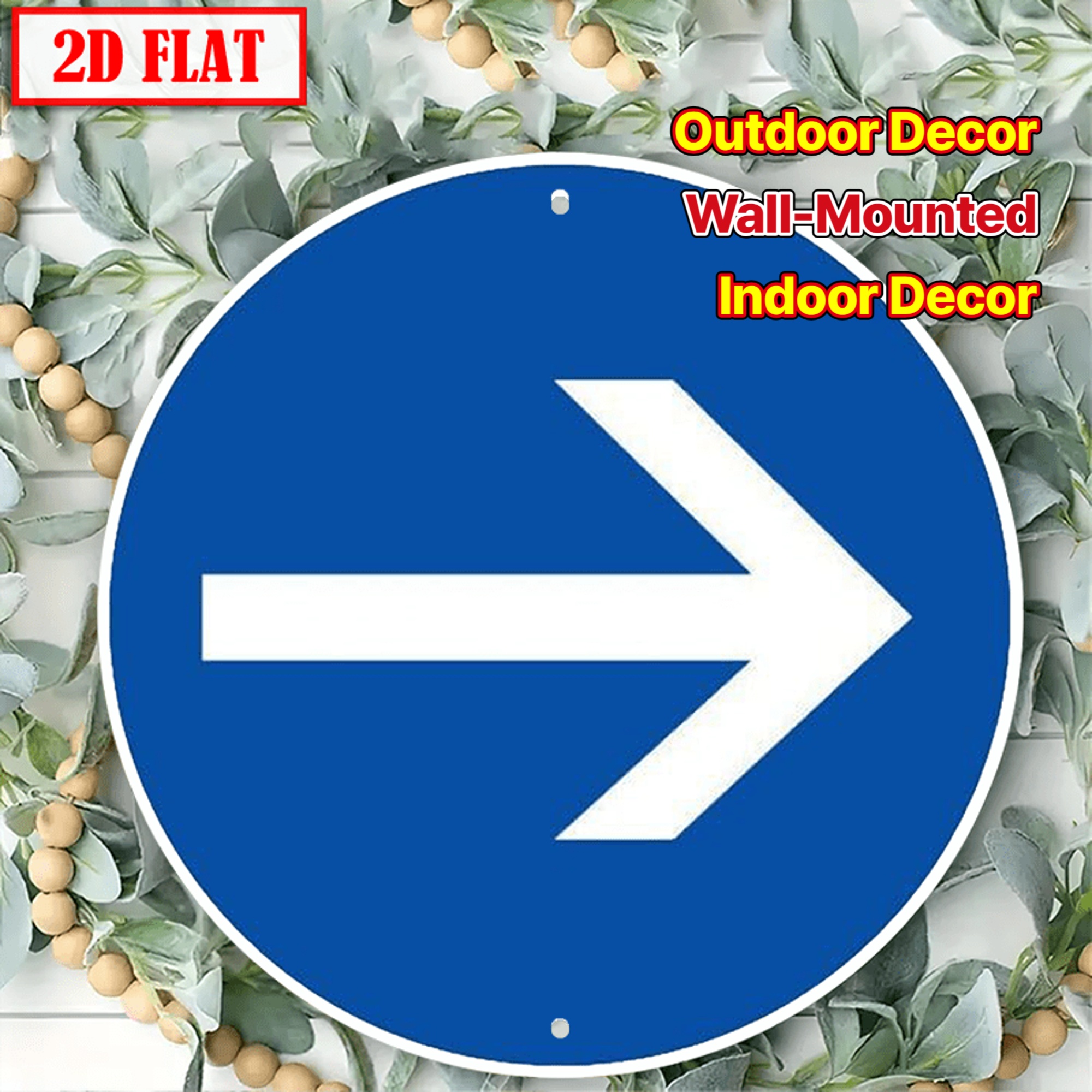 TEMU Panneau Directionnel Plat 2D - Panneau Directionnel Circulaire Plat 2D en Aluminium Bleu et Blanc, Mesurant 20.32X20.32 Cm, Étanche pour