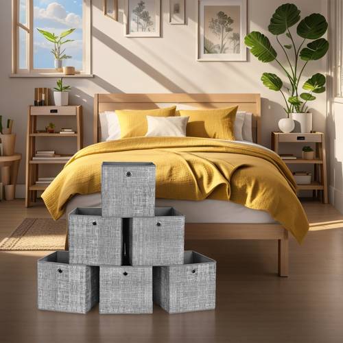 foldable storage boxes set of 6 fabric boxes 30 x 30 x 30cm storage unit for shelves clothes storage grey