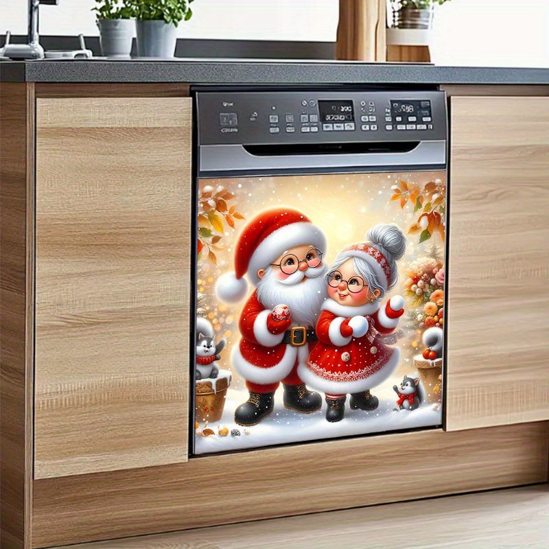 TEMU 1pc Removable Christmas Santa & Vinyl Sticker - & Stick Appliance Decal For Dishwasher, Refrigerator, Washing Machine, Cabinets - Festive