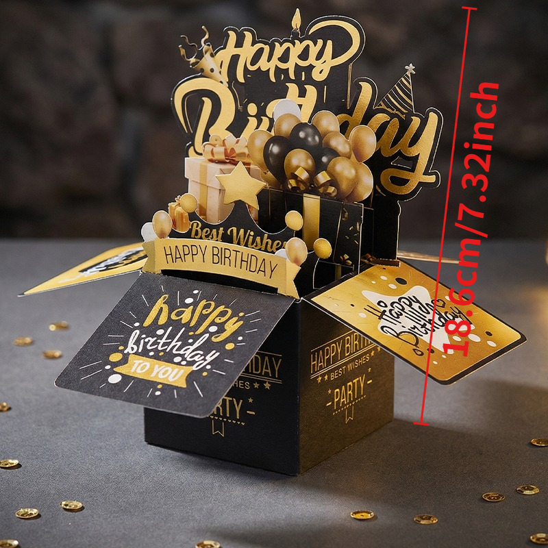 E-shop 3D Geburtstagskarte mit Umschlag, Cartoon Blumen Thema Schwarze Goldene Serie Geburtstagskarte, Lasergeschnittene Karte, Robuste Karte,