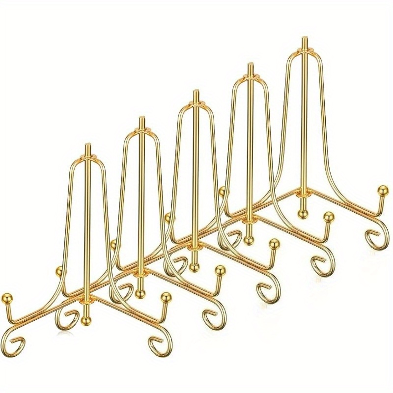 TEMU 5 Pack 4 Inch Plate Stands For Display, Plate Holder Display Stand, Golden Easel Stands For Photo, Picture Frame, Decorative Dish, Book And