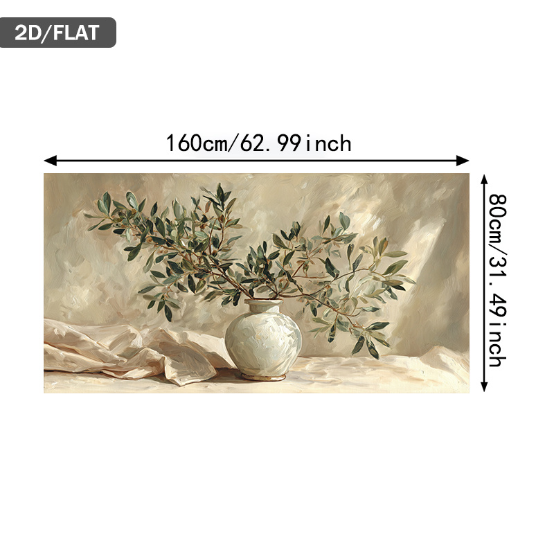 TEMU 1pc Modern Minimalist Olive Branches In White Vase Wall Art - Frameless Canvas Painting Suitable For Living Room &, Neutral /white Tones,