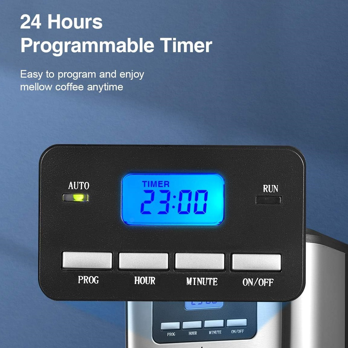 Programmable Drip Coffee Maker with 24-Hour Timer and Fast Brewing