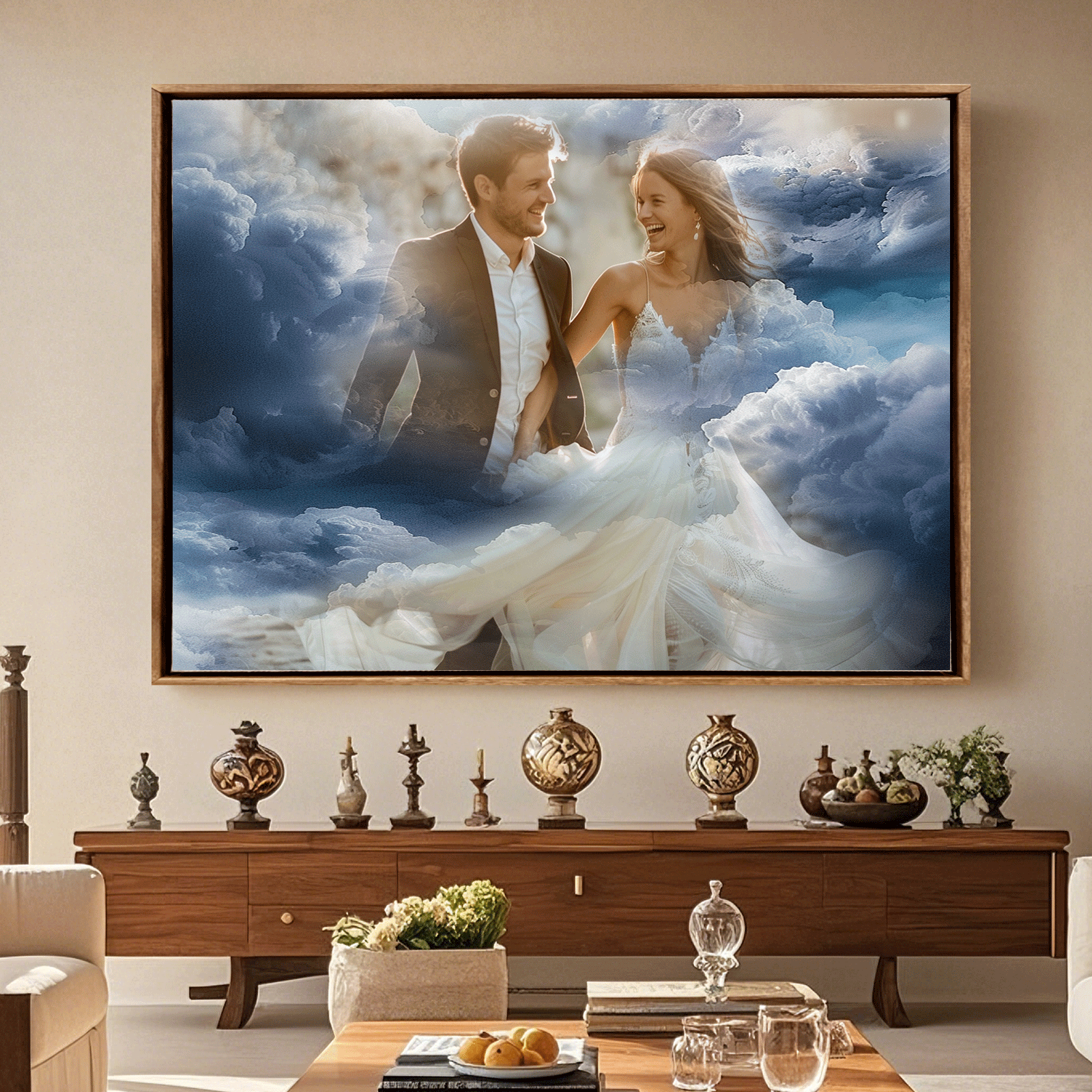 TEMU 2d Flat, 2d Flat, 1pc Solid Wood Frame Inlaid Canvas Painting, Custom Christmas Gift Personalized Photo, Family Portrait Watercolor Style, |, My