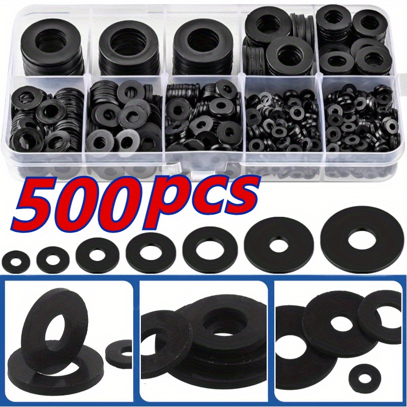 Image of 250/500pcs Black Nylon Washer Set - Durable Flat Round Washer For Bolts And Screws, Self-tightening Design, Including M2-m12 Size, Great For And Repairs