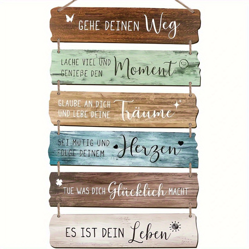 E-shop 2D-Flache, 6-Panelige Deutsche Motivationale Holzwandkunstplakette - "Was Macht Sie " Dekoratives Schild Mit Inspirierenden Phrasen, Rustikalem