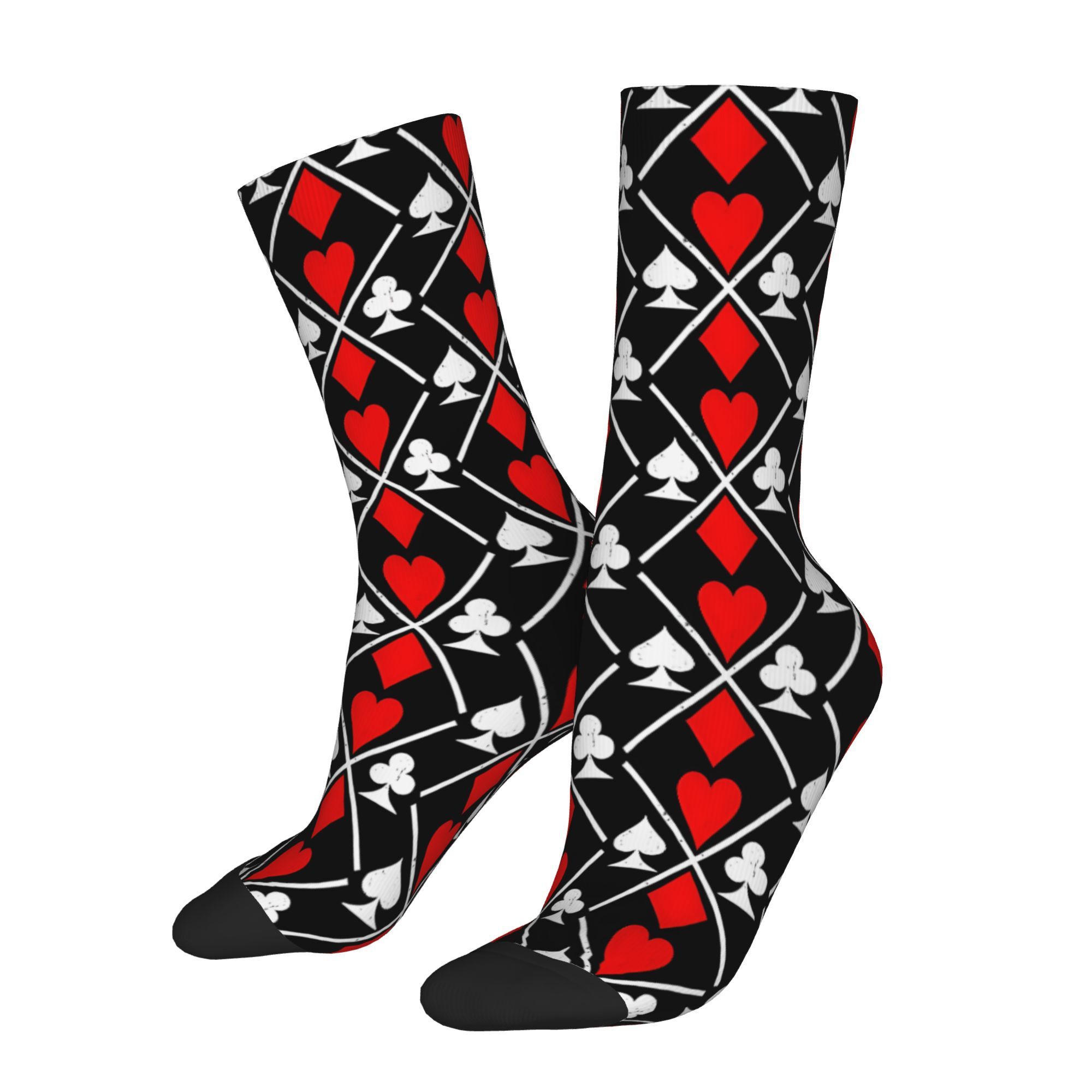 

1 Pair Unisex Novelty Card Pattern Socks, Polyester & Elastane , Seamless Crew Socks For Men And Women, Hip Hop , Hand Washable, Funny Gift Idea For Christmas