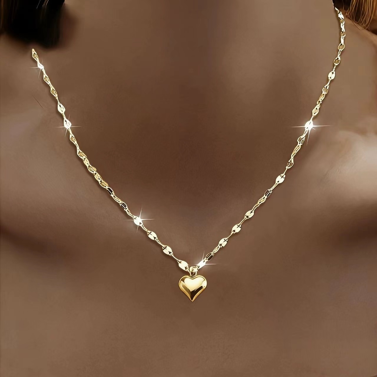 E-shop Hochwertige mehrschichtige goldene Halskette aus Edelstahl, anlaufgeschützt, schlicht elegant, eine modische lange Halskette für Damen, geeignet