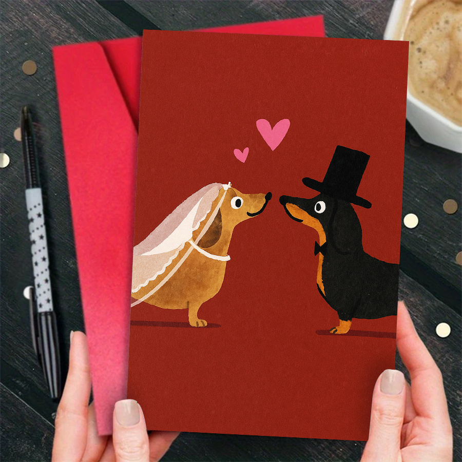 TEMU 1 Adorable Wedding Card Featuring A Dog, Ideal For Couples, Engagement Celebrations, And Romantic Gift Exchanges