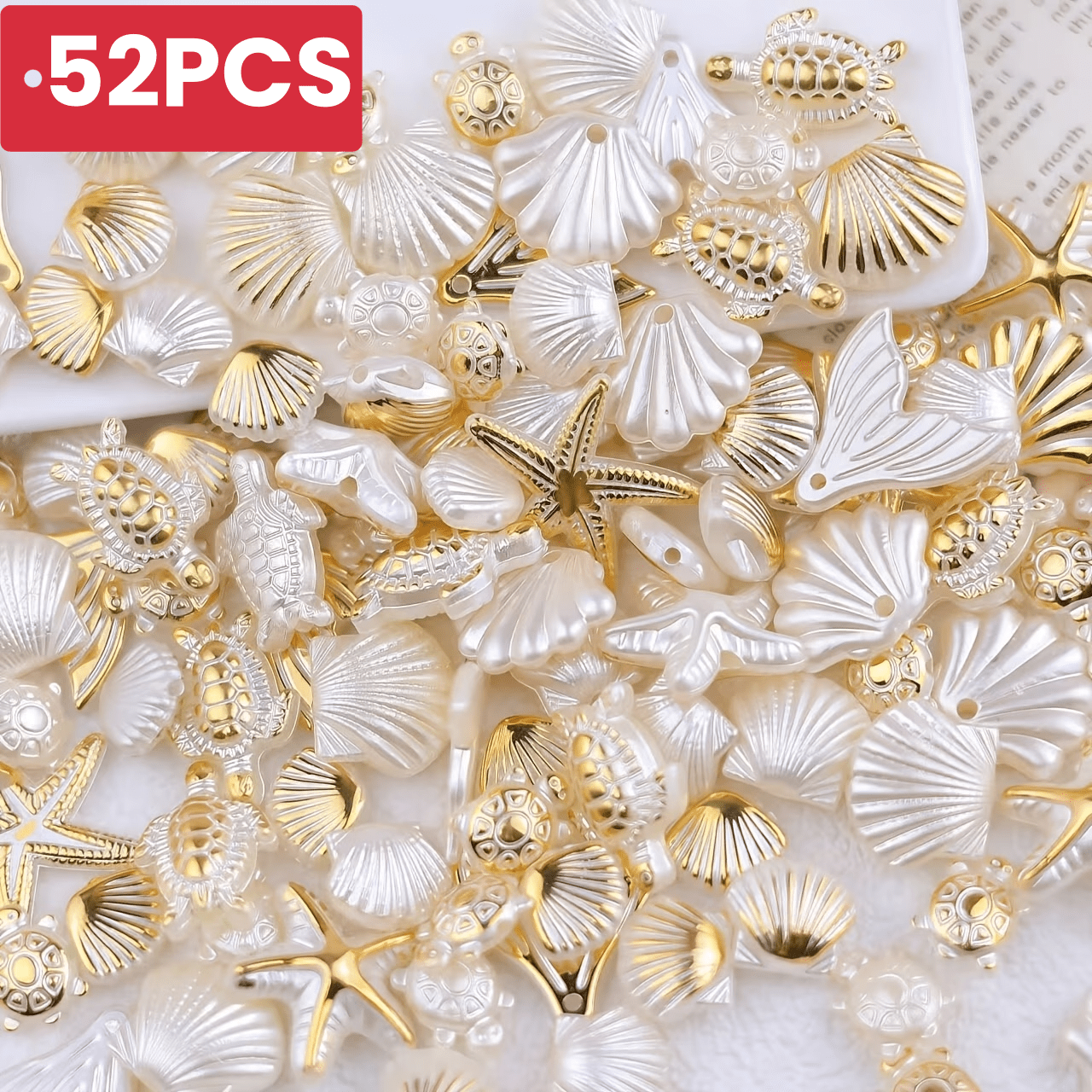 TEMU 52pcs High-quality Decorative Beads, Suitable For , Necklaces, Bracelets | Resin Wind Shells, Conches, , Pentagrams With Holes, Used For Jewelry