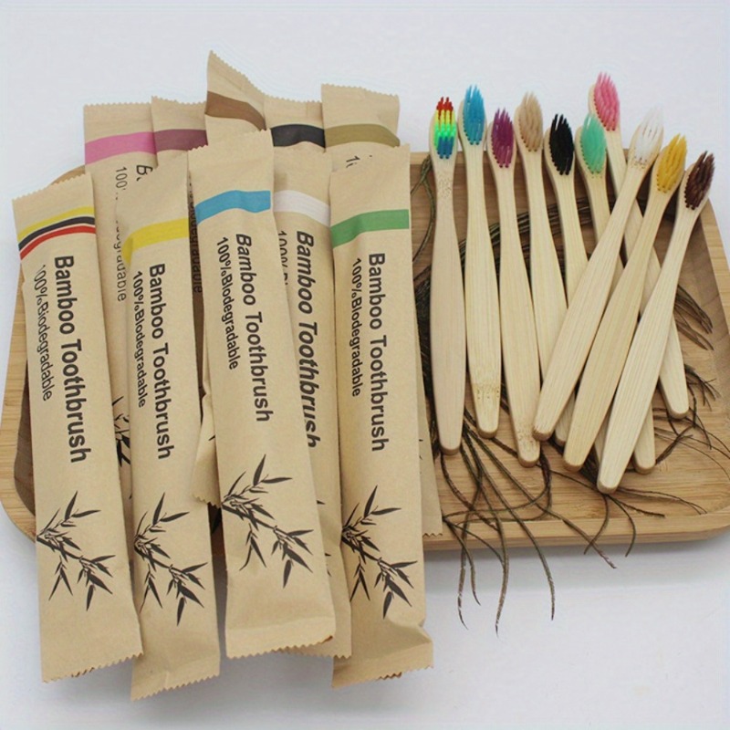 brosse à dents biodégradable en bambou 10/20/40 couleurs mélangées, brosse à dents manuelle à manche en bois, poils souples, convient aux dents et gencives  , utilisée pour un nettoyage en    , soin  -dentaire,     et les  , essentielle pour