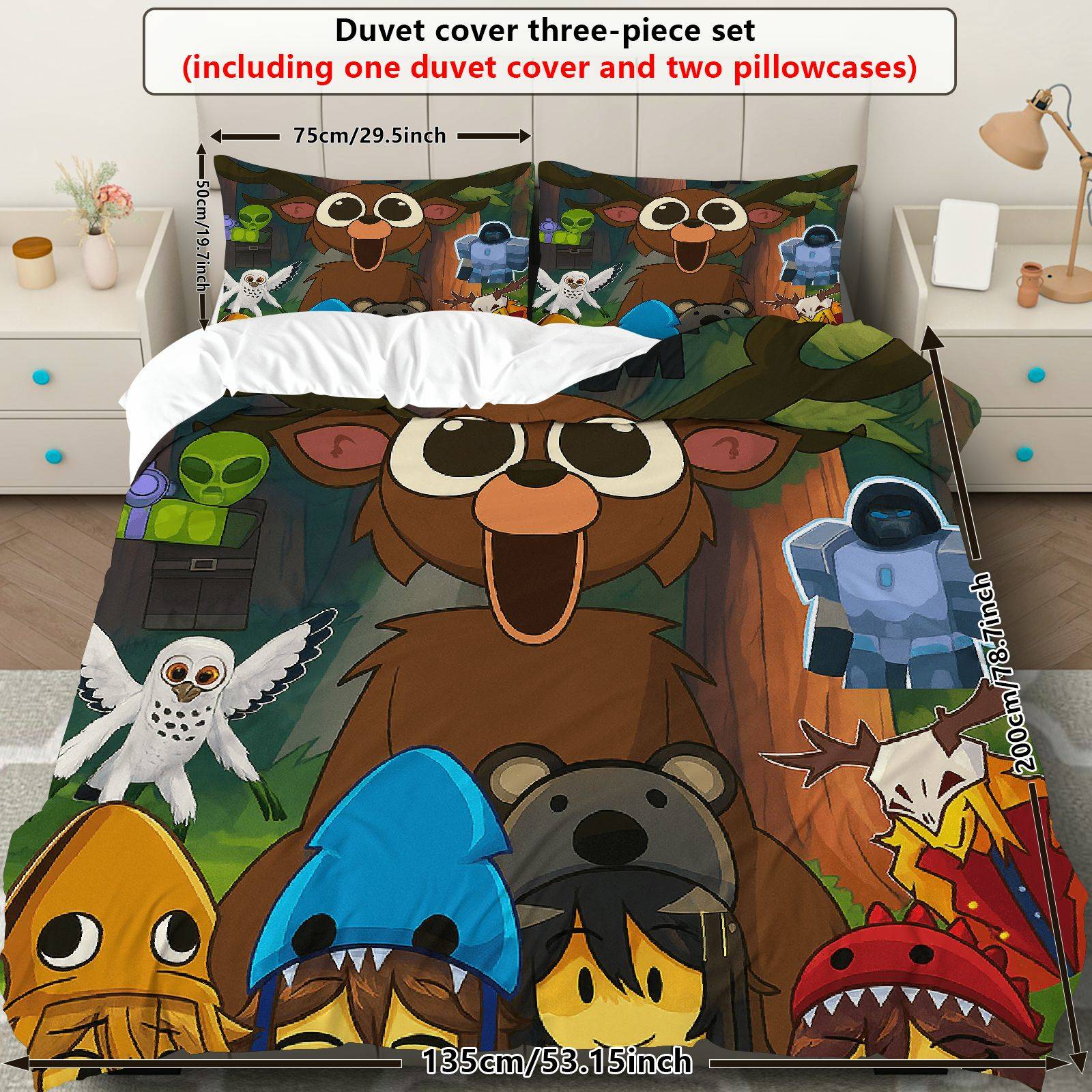 TEMU 3pcs Duvet Cover Set, 1 Duvet 2 Pillowcases( Without Filler), Forest Robot Theme, Halloween Bedding Set, Microfiber Suitable For Decoration