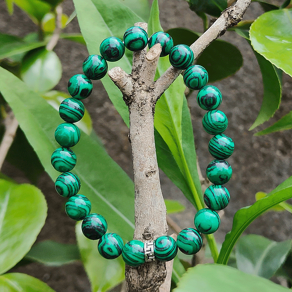 TEMU A Stylish Retro Malachite Bracelet , Featuring 8mm Beads, Perfect As A Trendy Accessory Or A Gift For Couples, Suitable For Men And Women